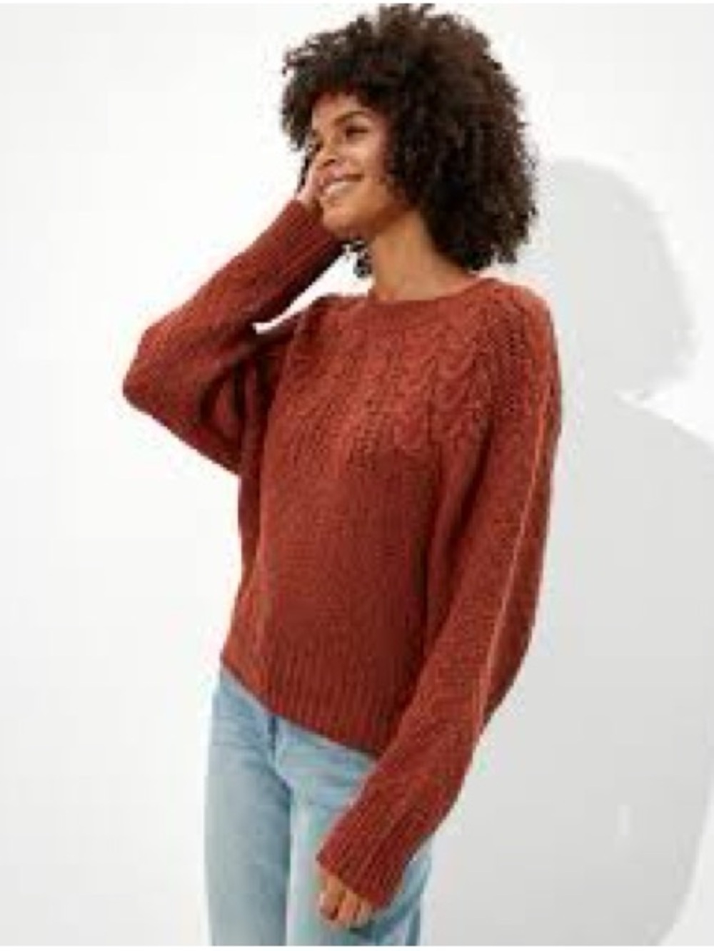 American Eagle Cozy Cable-Knit Crewneck Sweater Rust Size Small